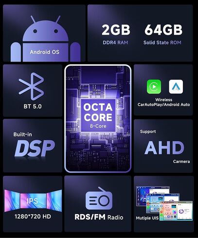 2G+64G for Toyota RAV4 2001-2006 Android Car Stereo with Wireless Car Play Android Auto, podofo 9 inch Touch Screen Car Radio with Bluetooth GPS Navigation HiFi Audio WiFi SWC Backup Camera Mic in Kuwait