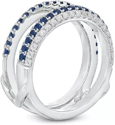 Round Cut Created Blue Sapphire & Simulated Diamond 14k White Gold Plated Classic Engagement Enhancer Wrap Ring Guard in Saudi Arabia