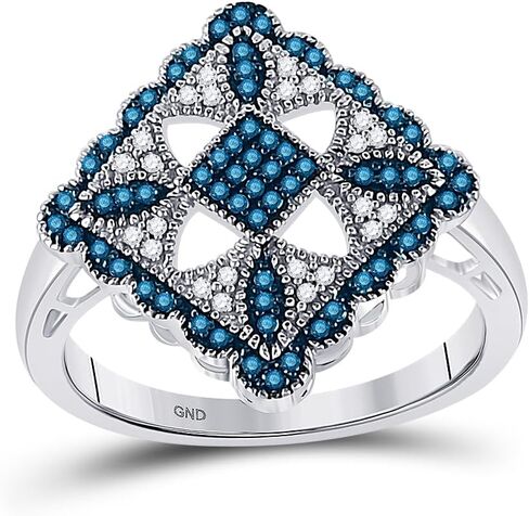 المجوهرات بواسطة Lux 10kt White Gold Womens Round Round Blue Color Rings Diamond Square Cluster Ring 1/4 CTTW ، حجم المرأة: 5-9 in Saudi Arabia