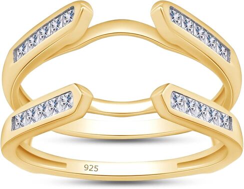 SAVEARTH DIAMONDS 0.46 Carat Princess Cut Lab Created Moissanite Diamond Cathedral Ring Guard Enhancer For Women In 14K Gold Over Sterling Silver(D Color, VVS1 Clarity 0.46 Cttw) in Saudi Arabia
