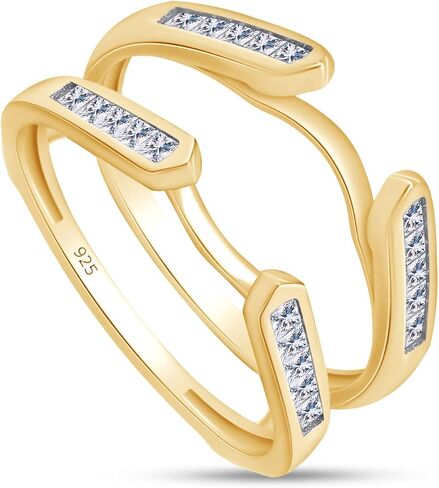 SAVEARTH DIAMONDS 0.46 Carat Princess Cut Lab Created Moissanite Diamond Cathedral Ring Guard Enhancer For Women In 14K Gold Over Sterling Silver(D Color, VVS1 Clarity 0.46 Cttw) in Saudi Arabia