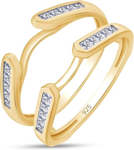 SAVEARTH DIAMONDS 0.46 Carat Princess Cut Lab Created Moissanite Diamond Cathedral Ring Guard Enhancer For Women In 14K Gold Over Sterling Silver(D Color, VVS1 Clarity 0.46 Cttw) in Saudi Arabia