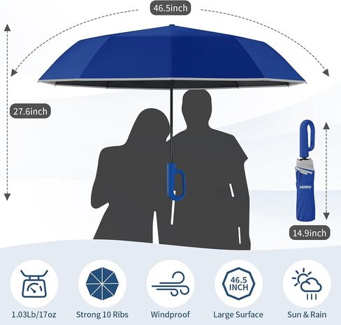 Seniny Travel Smbrella مع مقبض Carabiner ، مظلات كبيرة مقاومة للرياح للأمطار مع بنية ثنائية الثنائي ، مظلة مضغوطة محمولة مع شريط عاكس ، مظلات الأشعة فوق البنفسجية على ظهر السيارة لحماية الشمس in Kuwait