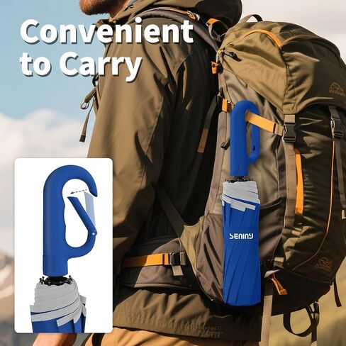 Seniny Travel Smbrella مع مقبض Carabiner ، مظلات كبيرة مقاومة للرياح للأمطار مع بنية ثنائية الثنائي ، مظلة مضغوطة محمولة مع شريط عاكس ، مظلات الأشعة فوق البنفسجية على ظهر السيارة لحماية الشمس in Kuwait