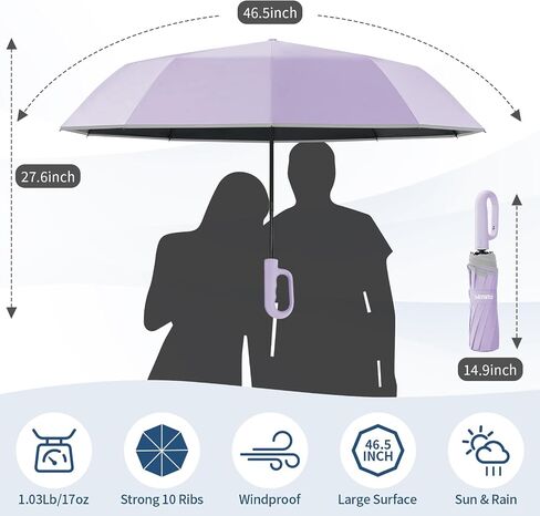 Seniny Travel Smbrella مع مقبض Carabiner ، مظلات كبيرة مقاومة للرياح للأمطار مع بنية ثنائية الثنائي ، مظلة مضغوطة محمولة مع شريط عاكس ، مظلات الأشعة فوق البنفسجية على ظهر السيارة لحماية الشمس in Kuwait