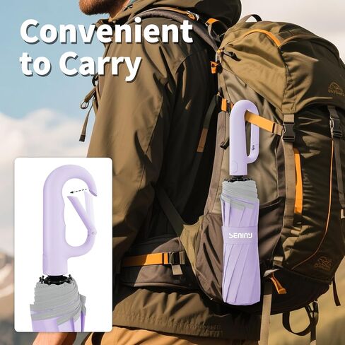Seniny Travel Smbrella مع مقبض Carabiner ، مظلات كبيرة مقاومة للرياح للأمطار مع بنية ثنائية الثنائي ، مظلة مضغوطة محمولة مع شريط عاكس ، مظلات الأشعة فوق البنفسجية على ظهر السيارة لحماية الشمس in Kuwait