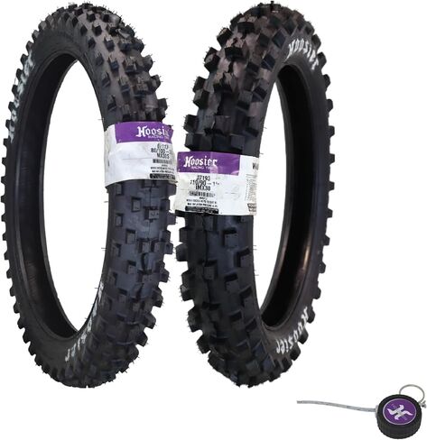 Hoosier Racing MX Tire Set: 80/100-21 MX30S Front & 110/90-19 IMX30 Rear Dirt Bike Tube Type Tires for 125, 250, 450cc Bikes with Hoosier Keychain in Kuwait