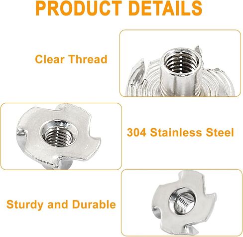 Litoexpe 50 Pcs M6 x 9mm T-Nuts, Stainless Steel Four Pronged Tee Nut for Wood, Rock Climbing Holds, Furniture in Kuwait
