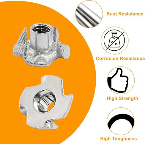 Litoexpe 50 Pcs M6 x 9mm T-Nuts, Stainless Steel Four Pronged Tee Nut for Wood, Rock Climbing Holds, Furniture in Kuwait