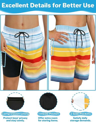 qikqik Boys Swim Trunks with Compression Liner Kids Swimsuits Boys Bathing Suit Quick Dry Boy Swimsuit Kids Swimming Trunks in Kuwait