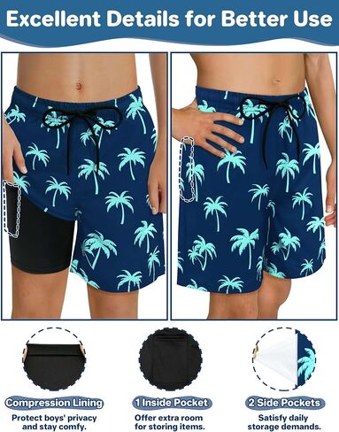 qikqik Boys Swim Trunks with Compression Liner Kids Swimsuits Boys Bathing Suit Quick Dry Boy Swimsuit Kids Swimming Trunks in Kuwait