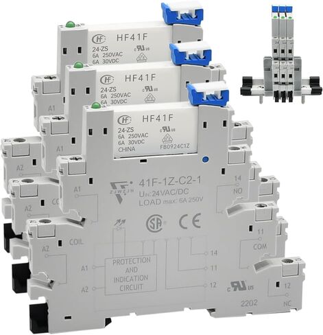 Electromagnetic Relay 24V DC/AC Coil; Silm;Signal Relay for PLC, Electromagnetic Relay 24VDC 24VAC SPDT, 6Amp with LED Indicator, Socket Base, DIN Rail in Saudi Arabia