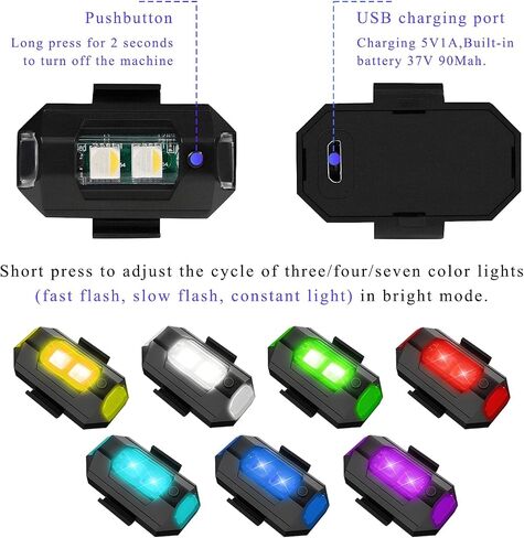 2 PCS مصابيح LED مصابيح قوية ، 7 ألوان شحن USB LED مضاد للتصادم ضوء وميض ، سطوع عالية السطوع ماء الطائرات الطائرات الطائرات بدون طيار in Saudi Arabia