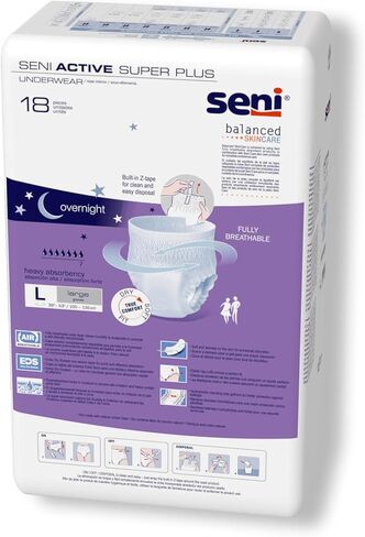 ملابس داخلية Seni Active Super Plus، لسلس البول الشديد، مقاس كبير، 18 قطعة (عبوة من 4 قطع) in Kuwait