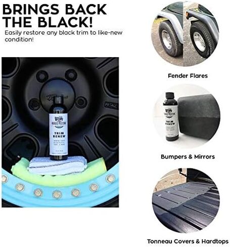 RUGGED RESTORE Trim Coat Plastic Restorer Kit | Restores Dull Faded Dried Out Interior Exterior Plastic Vinyl Rubber Trim Flares Fenders Bumpers Cladding Running Boards Cowls | Black Finish 4 Oz in Saudi Arabia