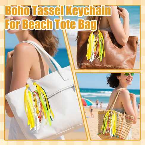 Bag Charm Boho Keychain Compatible With Bogg Bag Accessories, Ribbon Tassel Colorful Beaded Purse Charm For Beach Tote in Kuwait