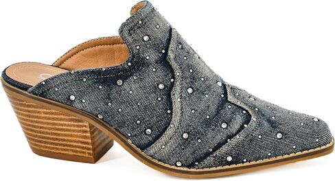Corkys Footwear Womens Tex Mex Heeled Mule-أسلوب مستوحى من الأنيقة الغربية مع علوي من حجر الراين ، وإعلام إيفا المغطى بالراحة ، وكعب 2.5 بوصة in Saudi Arabia