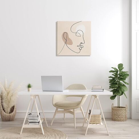 Stupell Industries Minimal Face Line Drawing Abstract Brown Tan Shapes, Designed by JJ Design House LLC Canvas Wall Art, 24 x 24, Beige in Saudi Arabia