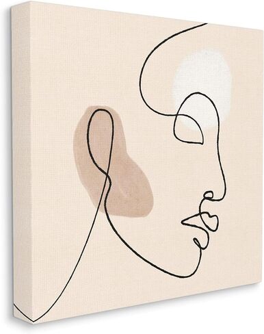 Stupell Industries Minimal Face Line Drawing Abstract Brown Tan Shapes, Designed by JJ Design House LLC Canvas Wall Art, 24 x 24, Beige in Saudi Arabia