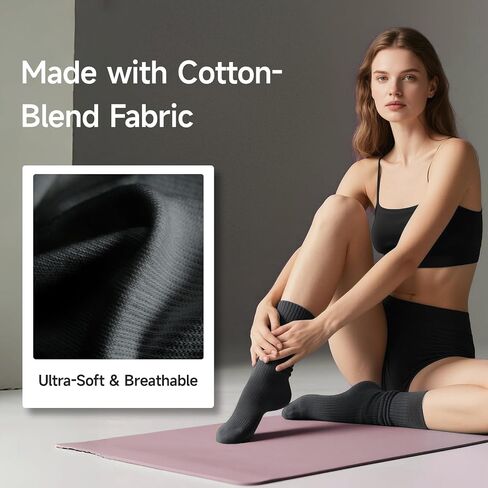 Pilates Socks for Women with Grip - Long Yoga Slouch Socks for Barre Workout, Non Slip Soft Comfortable 3 Pairs in Saudi Arabia