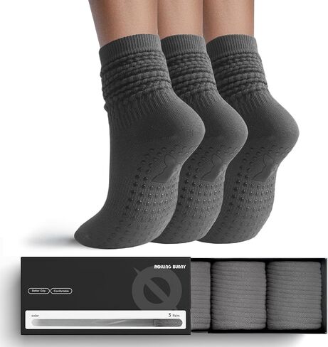 Pilates Socks for Women with Grip - Long Yoga Slouch Socks for Barre Workout, Non Slip Soft Comfortable 3 Pairs in Saudi Arabia