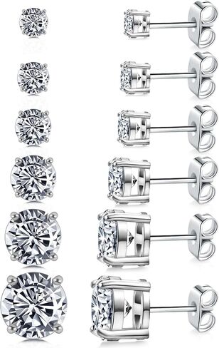 6 Pairs Stud Earrings for Women, Surgical Steel Earrings Set Lightweight and Trendy 316L CZ Cartilage Earlobes Hypoallergenic(Rose Gold) in Saudi Arabia