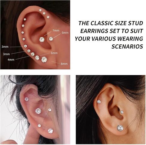 6 Pairs Stud Earrings for Women, Surgical Steel Earrings Set Lightweight and Trendy 316L CZ Cartilage Earlobes Hypoallergenic(Rose Gold) in Saudi Arabia
