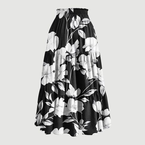 Women's Flowy Maxi Skirt Summer Pleated Elastic Waisted Skirts Casual Drawstring Clothes A-line Solid Soft Outfit in Saudi Arabia