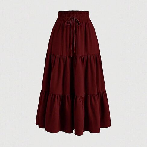 Women's Flowy Maxi Skirt Summer Pleated Elastic Waisted Skirts Casual Drawstring Clothes A-line Solid Soft Outfit in Saudi Arabia