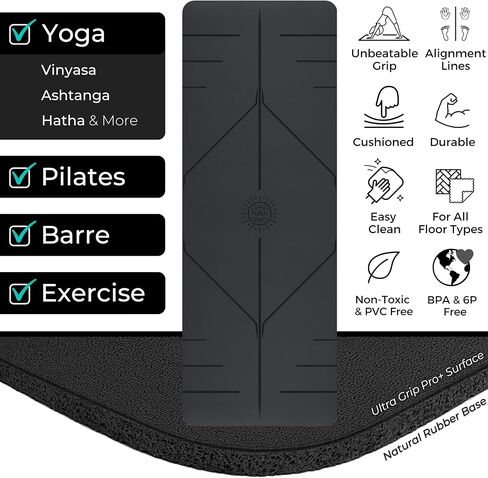 Plyopic. Ultra-Grip Pro+ Yoga Mat – EXTREME Non-Slip Performance - Dry Grip & Wet Grip - Alignment Line - Comfortable & Sweat Resistant - For Yoga, Pilates, Exercise, Workout, Bikram & Hot Yoga in Kuwait