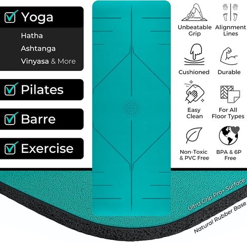 Plyopic. Ultra-Grip Pro+ Yoga Mat – EXTREME Non-Slip Performance - Dry Grip & Wet Grip - Alignment Line - Comfortable & Sweat Resistant - For Yoga, Pilates, Exercise, Workout, Bikram & Hot Yoga in Kuwait