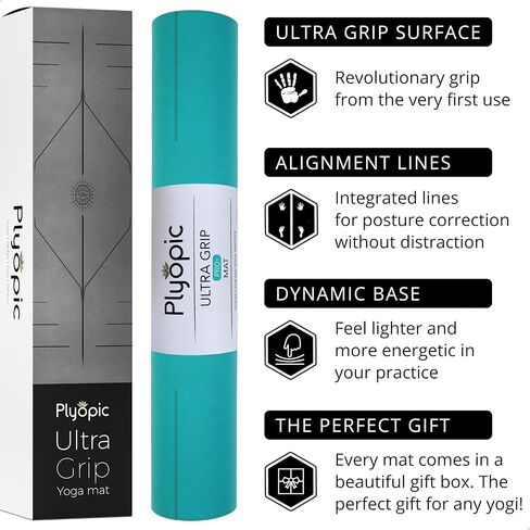 Plyopic. Ultra-Grip Pro+ Yoga Mat – EXTREME Non-Slip Performance - Dry Grip & Wet Grip - Alignment Line - Comfortable & Sweat Resistant - For Yoga, Pilates, Exercise, Workout, Bikram & Hot Yoga in Kuwait