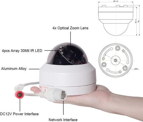 كاميرا EVERSECU Mini PTZ RS485 HD تناظرية 1080P 4X تكبير (2.8-12 مم) مسافة 65 قدمًا بالأشعة تحت الحمراء في الهواء الطلق كاميرا قبة عالية السرعة IP66 مقاومة لعوامل الطقس كاميرا PTZ معدنية كاملة مقاومة للتخريب in Kuwait