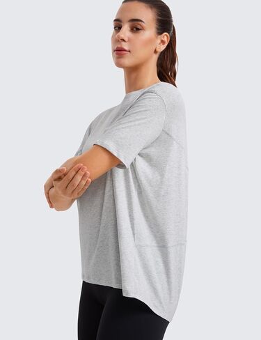 CRZ YOGA Women's Pima Cotton Short Sleeve Shirts Loose Fit Gym Workout T-Shirt Athletic Casual Tops Granita Pink Medium in Saudi Arabia