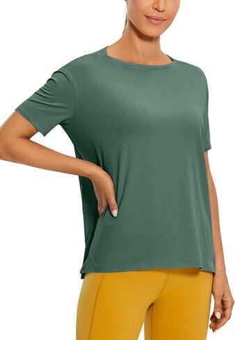 CRZ YOGA Women's Pima Cotton Short Sleeve Shirts Loose Fit Gym Workout T-Shirt Athletic Casual Tops Granita Pink Medium in Saudi Arabia