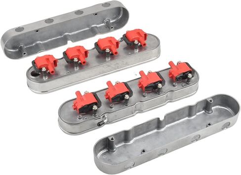 غطاء صمام مصقول من الألومنيوم مع 2pc لفائف خفية خمر متوافق مع Chevy GM LS - Silver in Kuwait