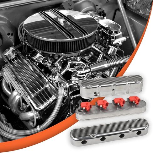 غطاء صمام مصقول من الألومنيوم مع 2pc لفائف خفية خمر متوافق مع Chevy GM LS - Silver in Kuwait