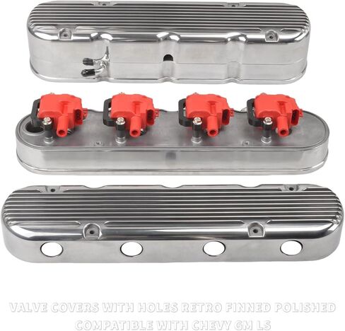 غطاء صمام مصقول من الألومنيوم مع 2pc لفائف خفية خمر متوافق مع Chevy GM LS - Silver in Kuwait