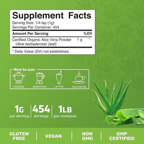 Jai Ho معتمد من مسحوق Aloe Vera Organic Ada-1 رطل-خالية من الغلوتين ، نباتي ، غير محدد من ذلك ، قفل القفل القابل لإعادة الاستخدام in Kuwait