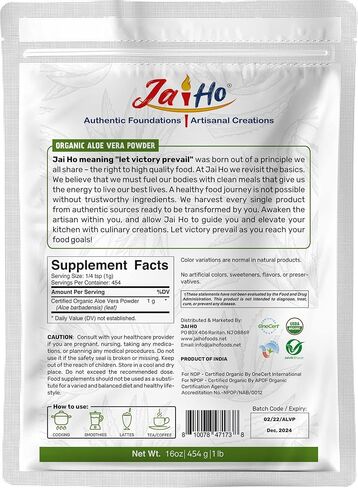 Jai Ho معتمد من مسحوق Aloe Vera Organic Ada-1 رطل-خالية من الغلوتين ، نباتي ، غير محدد من ذلك ، قفل القفل القابل لإعادة الاستخدام in Kuwait