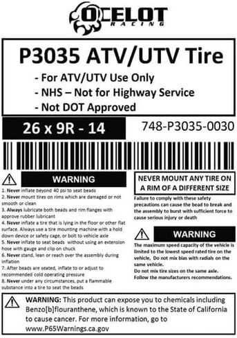 26 x 9R - 14 Ocelot P3035 ATV/UTV Tire in Kuwait