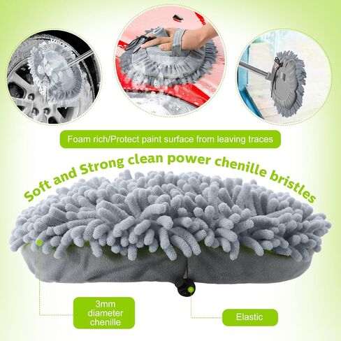 Tallew 5 Pcs Car Wash Mitt Kit, Car Clean Brush Not Included, Microfiber Mitt Clean Detail Cleaning Tools Truck Washing Chenille Scratch Free Replacement Kit for Auto RV Pickup Bus(Gray) in Saudi Arabia