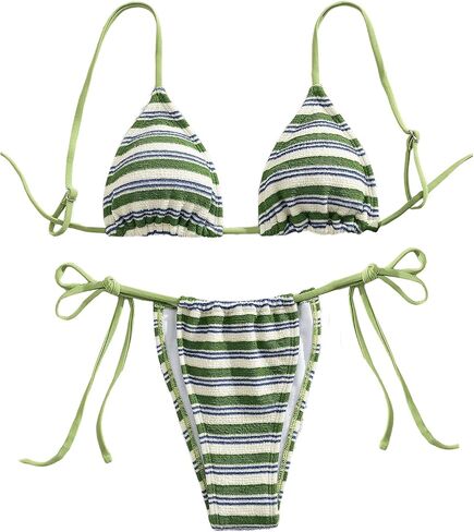 Gorglitter Women's Triangle Bow Bikini مجموعات مخططة عالية الخصر سلسلة ثونغ ملابس السباحة الصيفية بدلة 2 قطعة 2025 in Saudi Arabia