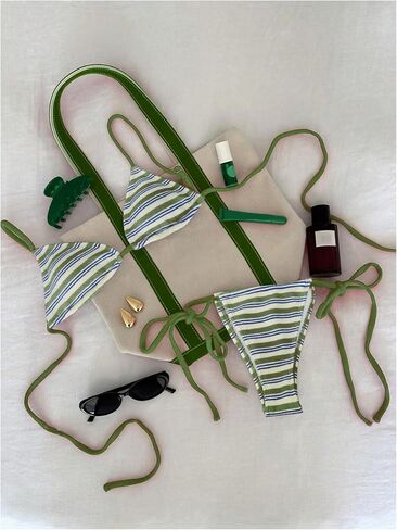 Gorglitter Women's Triangle Bow Bikini مجموعات مخططة عالية الخصر سلسلة ثونغ ملابس السباحة الصيفية بدلة 2 قطعة 2025 in Saudi Arabia