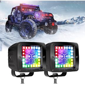 Nicoko Flushmount 18w 3inch work light Spotlight Fog lights with Chasing RGB halo ring for 16 Million Colors Changing Over 200 Flashing Modes Flasing Strobe Lights IP 68 waterproof 2 year warranty
