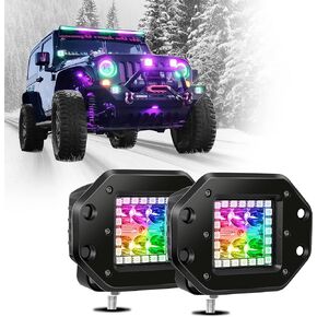 Nicoko 18w 3 "LED ضوء العمل مع Chaser RGB Halo 16 مليون لون أكثر من 200 وضع وامض المصابيح الأمامية المصابيح الأمامية الأضواء القوية IP 68 مقاومة للماء تسخير الأسلاك المجانية ضمان لمدة عامين