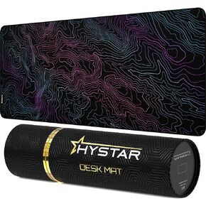 Hystar Extended Gaming Mouse Pad | XXL 36" x 16" | 5mm Thick, Waterproof Surface, Smooth Polyester Fabric, and Natural Rubber Base | Dreamy Topo (Dark)