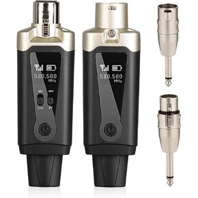 UHF Wireless XLR Transmitter and Receiver with 48V Phantom Power,Rechargeable Mic Adapter 16 Channels 196ft Range for Dynamic/Condenser Microphone,Audio Mixer,Electric Guitar/Bass