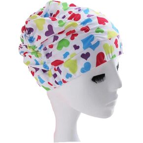 Colorful Pleated Nylon Cloth Swim Cap Large Swimming Cap Hot Spring Bathing Caps for Adult Men Women Long Hair