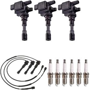 ENA Set of 3 Ignition Coil Pack 6 Platinum Spark Plugs and Wire Set Compatible with Kia Hyundai 2003-2006 Santa Fe, 2003-2005 XG350, 2004-2006 Amanti V6 3.5L Replacement for UF439 4503 27717